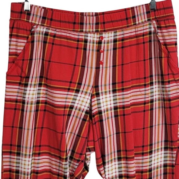 Cacique Plaid Pajamas Red Black SZ 18 20 2 PCS Pants Pullover Long Sleeve Henley - Picture 8 of 12